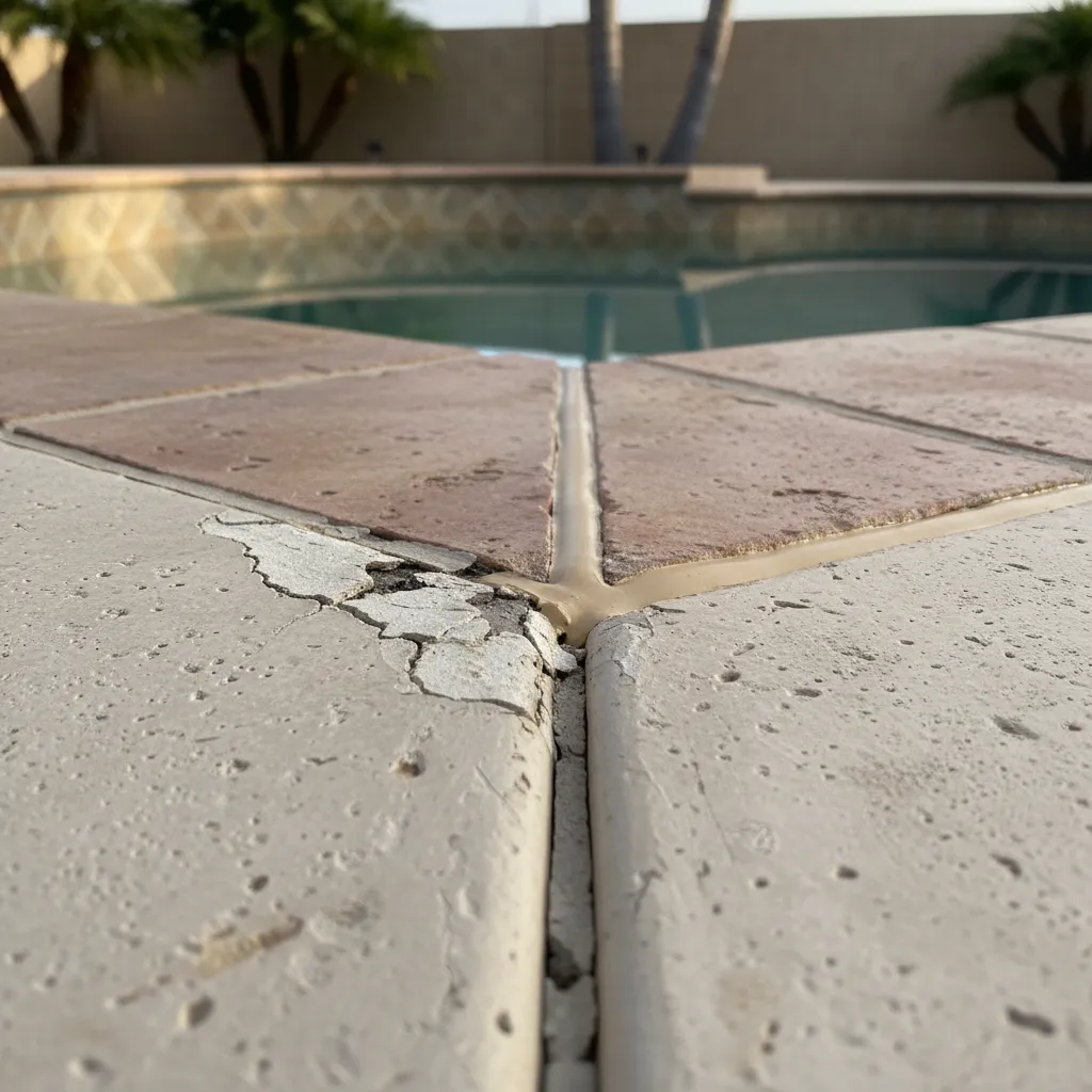 A photo showing cracked, old, and failing mastic next to a section of newly replaced, smooth mastic for a clear before-and-after comparison.