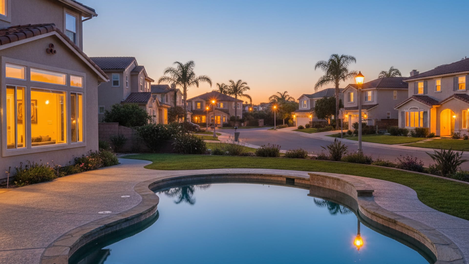 Sunlit backyard pool in Bonsall, San Diego County